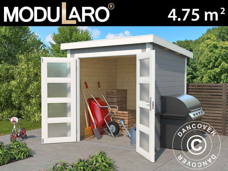 Redskapsbod i trä Torrent 2x2,5x2,11m, 28mm, 4,75m², Ljusgrå