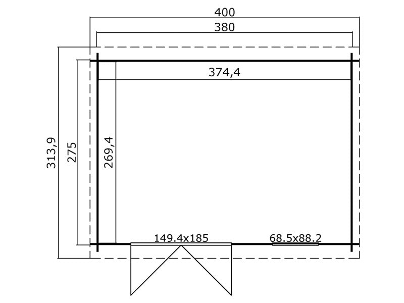 Redskapsbod i trä Asker 3,8x2,75x2,11m, 28mm, 10,09m², Naturlig