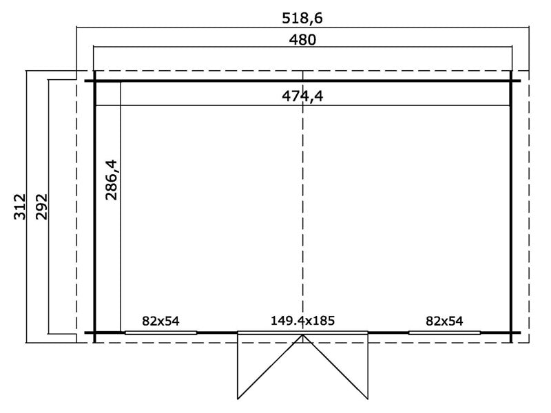 Redskapsbod, stuga i trä Sandvika 4,8x2,92x2,45m, 28mm, 13,59m², Ljusgrå