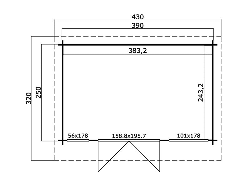 Stuga i trä Lugano 2,5x3,9x2,34m, 34mm, Ljusgrå