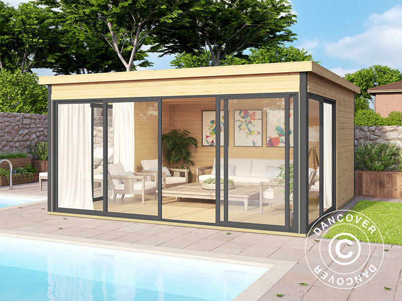 Stuga i trä Geneva, 4,18x4,18x2,39m, 44mm, Naturlig