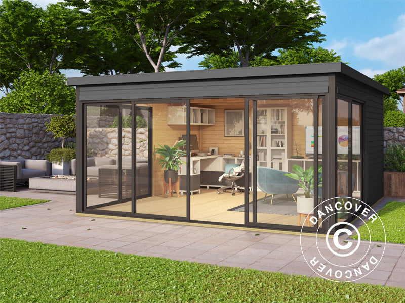 Stuga i trä Geneva, 4,18x4,18x2,39m, 44mm, Mörkgrå