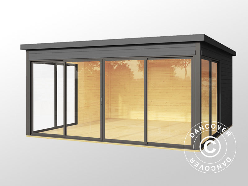 Stuga i trä Geneva, 4,18x4,18x2,39m, 44mm, Mörkgrå