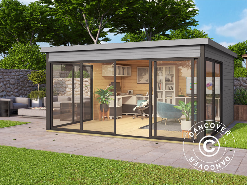 Stuga i trä Geneva, 4,18x4,18x2,39m, 44mm, Ljusgrå