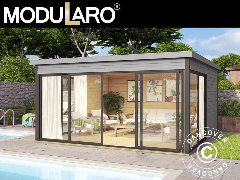 Stuga i trä Geneva, 4,18x4,18x2,39m, 44mm, Ljusgrå