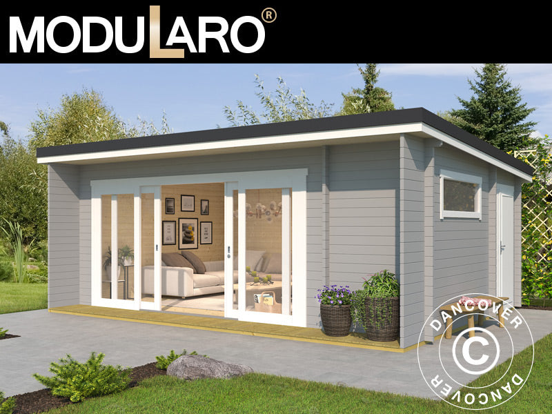 Stuga i trä Milano, 6,08x3,90x2,45m, 44mm, Ljusgrå