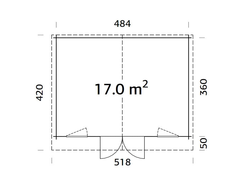 Stuga i trä, 5,04x3,8x2,45m, 17m², Naturlig