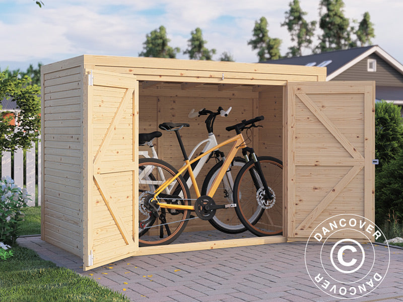 Cykelskjul i trä, Bertilo Box Bike, 2,07x1,03x1,43m, 2,1m², Naturlig
