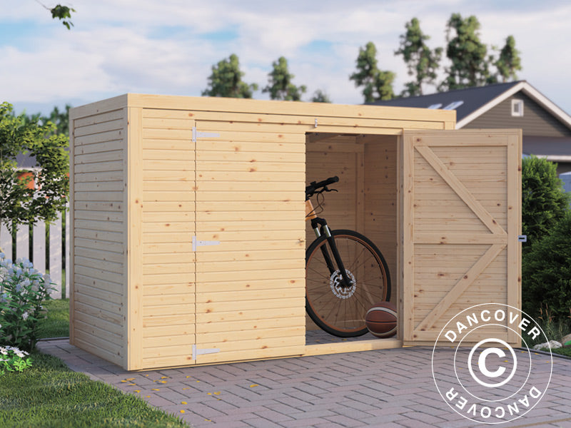 Cykelskjul i trä, Bertilo Box Bike, 2,07x1,03x1,43m, 2,1m², Naturlig