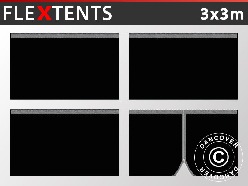 Sidovägg kit för Snabbtält FleXtents 3x3m, Svart