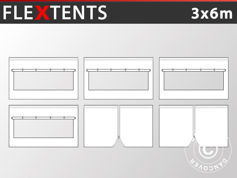 Sidovägg kit för Snabbtält FleXtents 3x6m, Vit