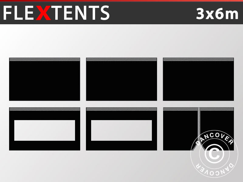 Sidovägg kit för Snabbtält FleXtents 3x6m, Svart