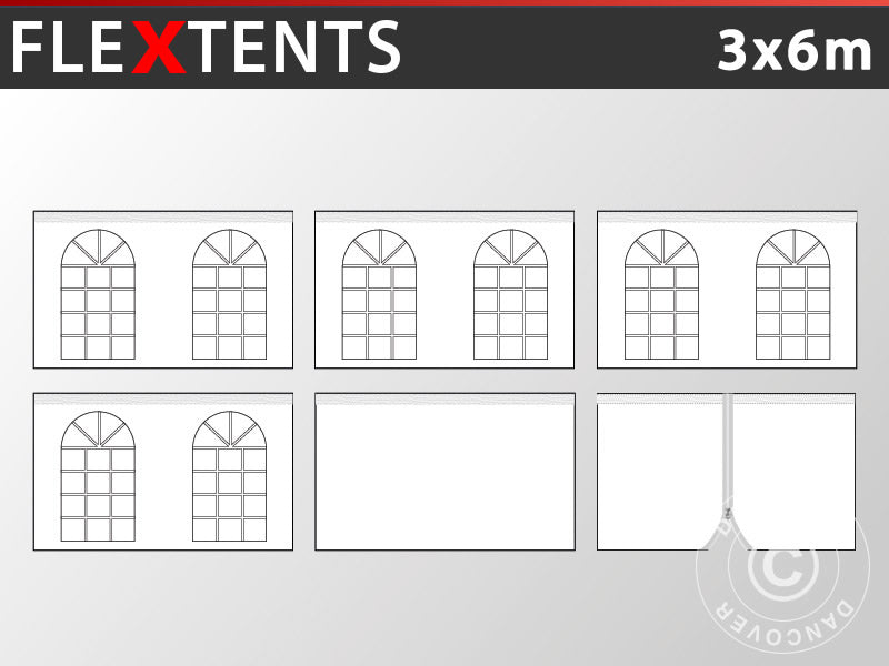 Sidovägg kit för Snabbtält FleXtents Vintage 3x6m, Vit