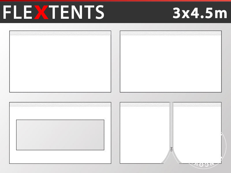 Sidovägg kit för Snabbtält FleXtents 3x4,5m, Vit