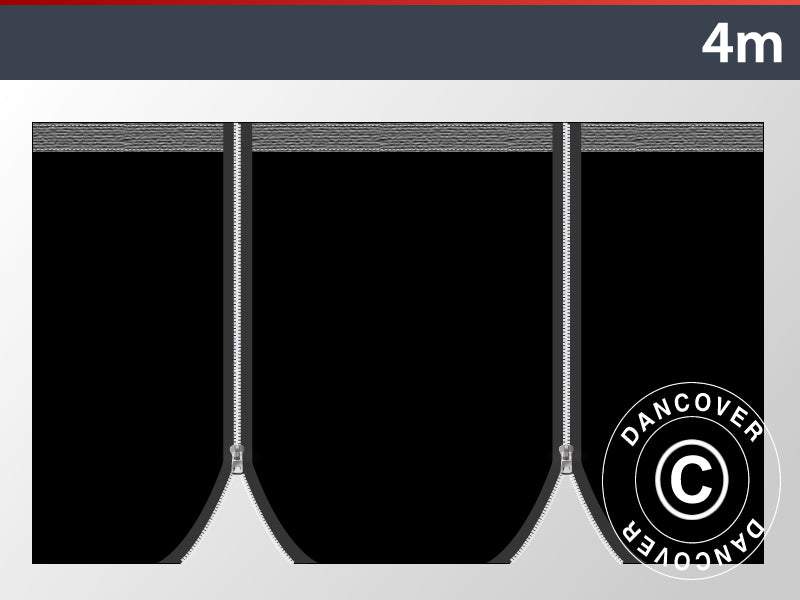 Sidovägg med dragkedja för FleXtents, 4m, Svart