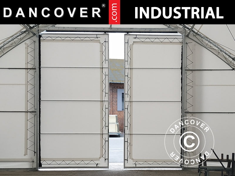 Skjutport 3,5x3,5m för tälthall, rundbågehall 10m, PVC, Vit