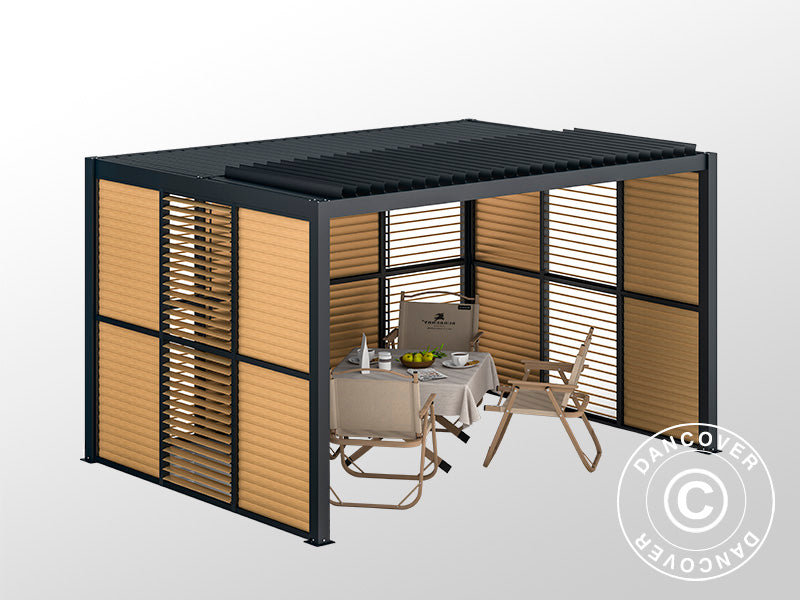 Lamellvägg till bioklimatisk pergola paviljong San Pablo, 0,90x2,175m, Träfinish/Svart
