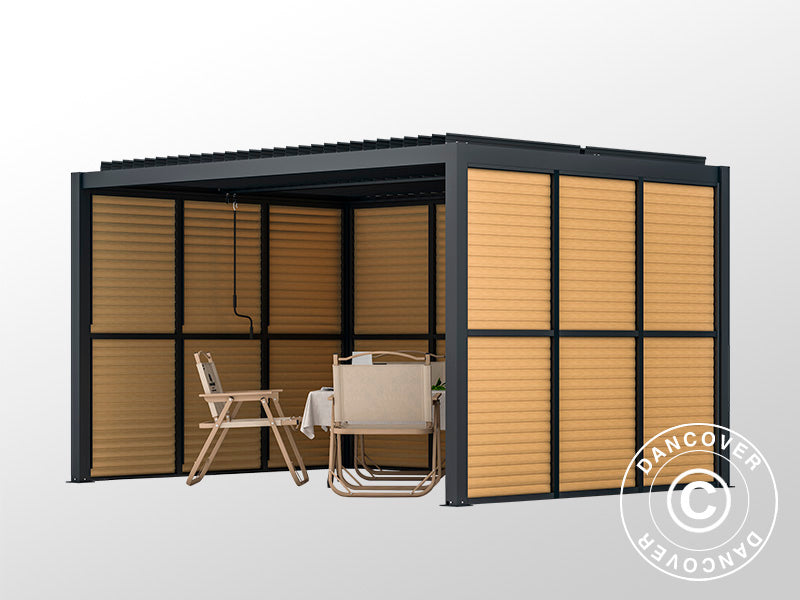 Lamellvägg till bioklimatisk pergola paviljong San Pablo, 0,90x2,175m, Träfinish/Svart