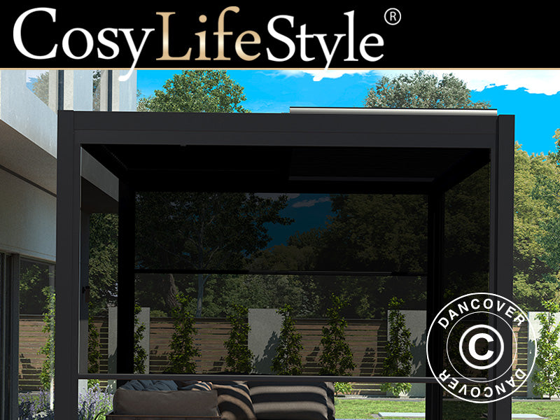 Sidoväggsskärm f/bioklimatisk pergola paviljong San Pablo, 3m, Svart