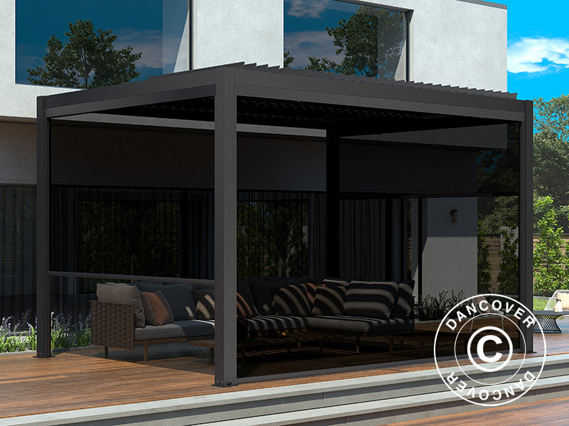 Sidoväggsskärm f/bioklimatisk pergola paviljong San Pablo, 4m, Svart