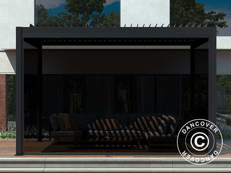 Sidoväggsskärm f/bioklimatisk pergola paviljong San Pablo, 4m, Svart