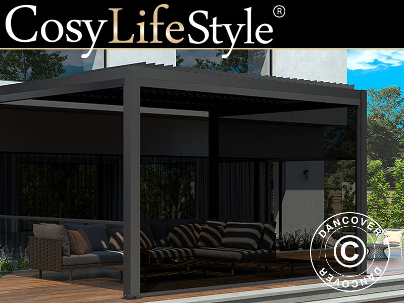 Sidoväggsskärm f/bioklimatisk pergola paviljong San Pablo, 4m, Svart
