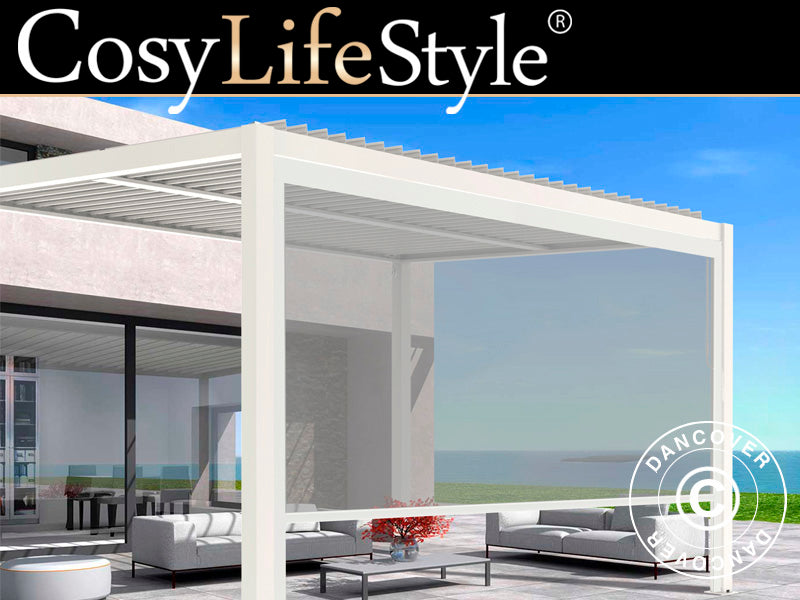 Sidoväggsskärm f/bioklimatisk pergola paviljong San Pablo, 4m, Vit/Ljusgrå