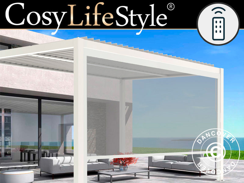 Elektrisk sidoväggsskärm till bioklimatisk pergola paviljong San Pablo, 3m, Vit/Ljusgrå