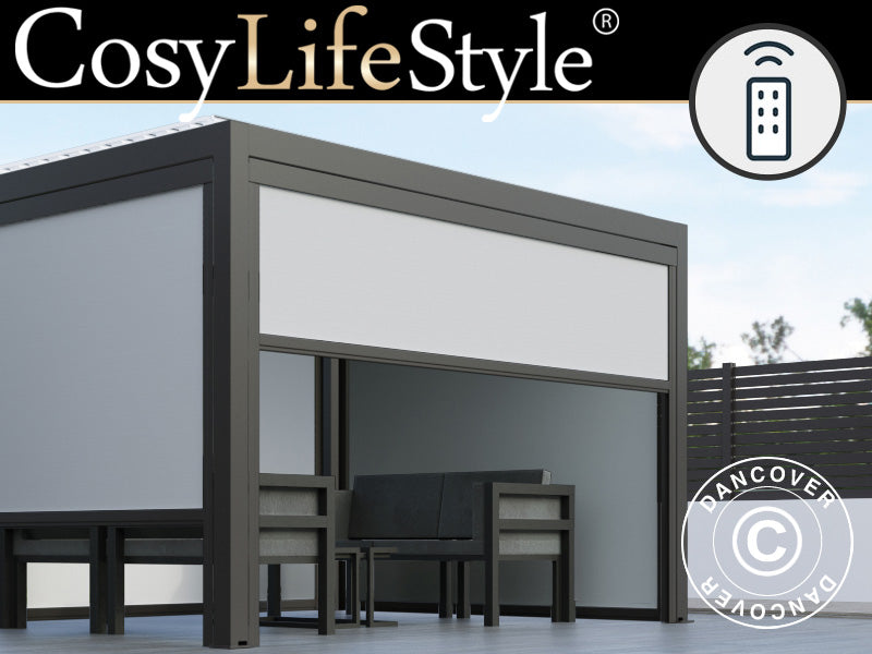 Elektrisk sidoväggsskärm till bioklimatisk pergola paviljong Génova, 4m, Grå