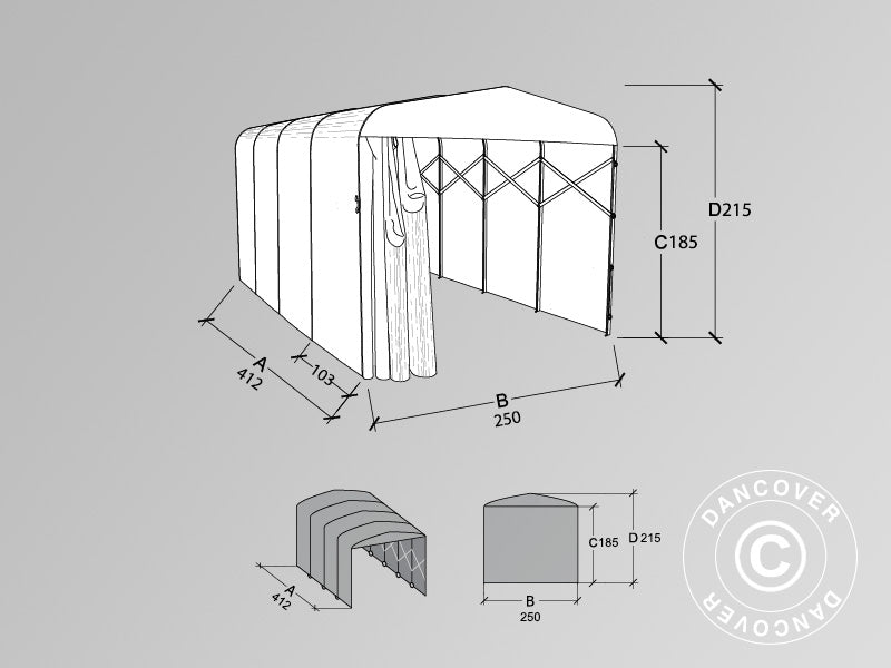 Hopfällbart tunnelgarage (Bil), ECO, 2,5x4,12x2,15m, grå