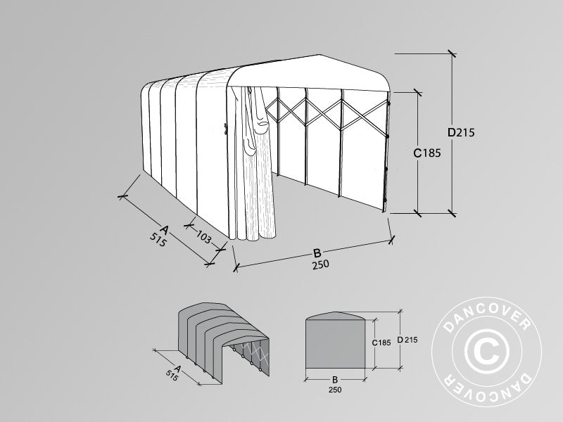 Hopfällbart tunnelgarage (Bil), ECO, 2,5x5,15x2,15m, grå