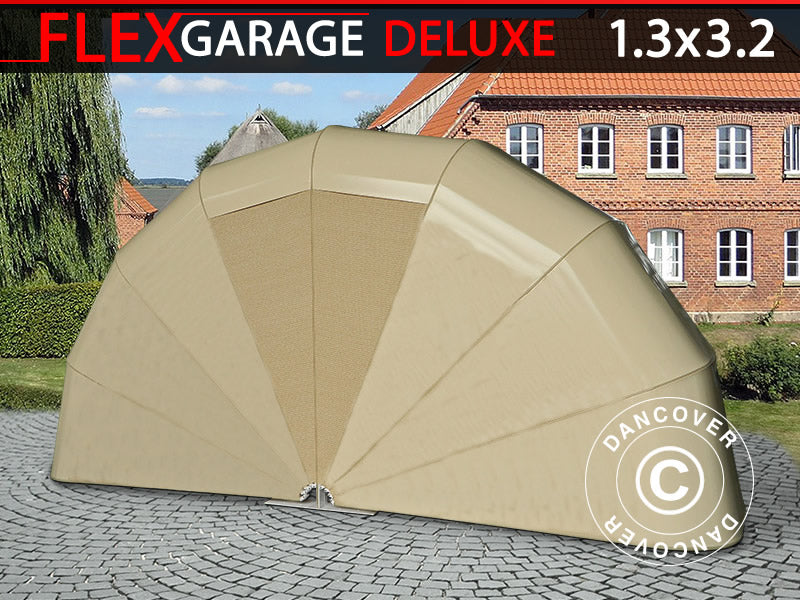 Hopfällbart garage (MC), 1,3x3,2x1,6m, beige