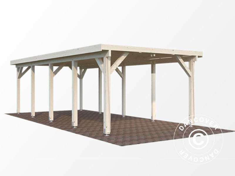 Carport i trä, 3,6x7,62x2,32m, 23,1m², Naturlig