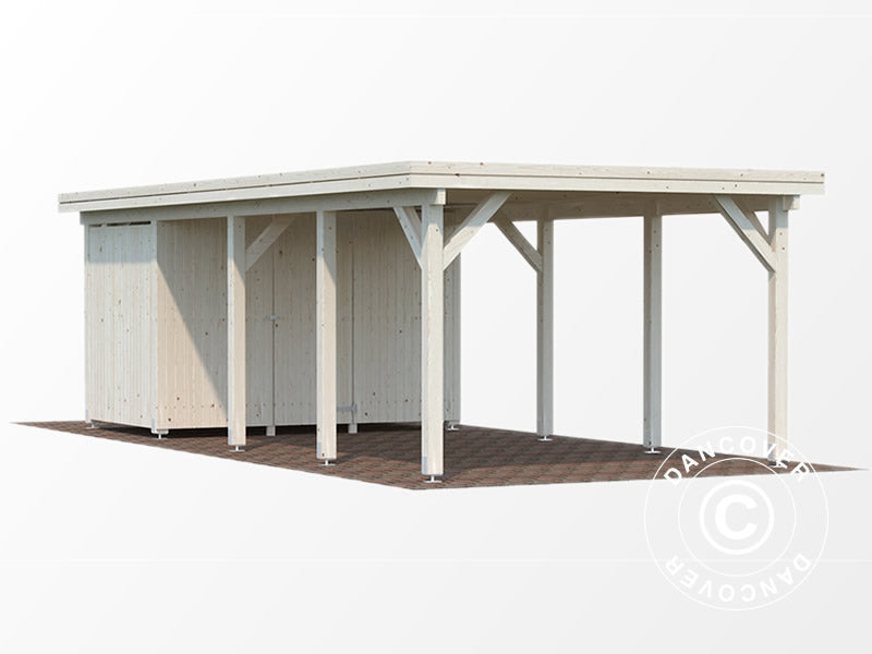 Carport i trä med bod, 3,6x7,62x2,32m, 23,1m², Naturlig, KOMPLETT SET