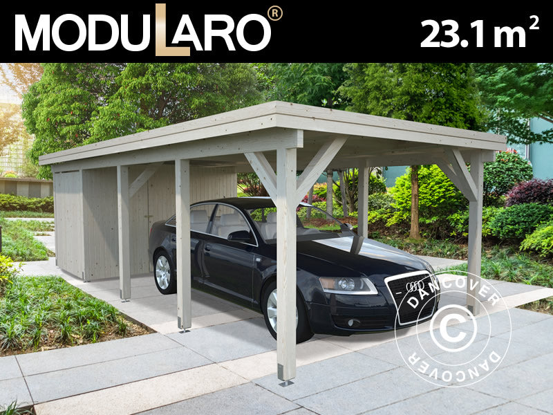 Carport i trä med bod, 3,6x7,62x2,32m, 23,1m², Naturlig