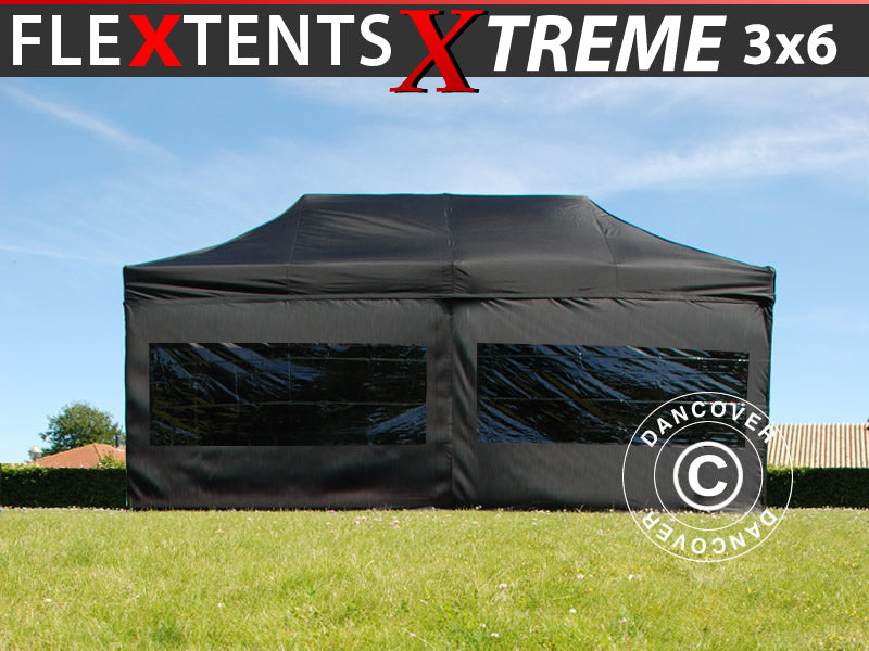 Snabbtält FleXtents Xtreme 50 3x6m Svart, inkl. 6 sidor