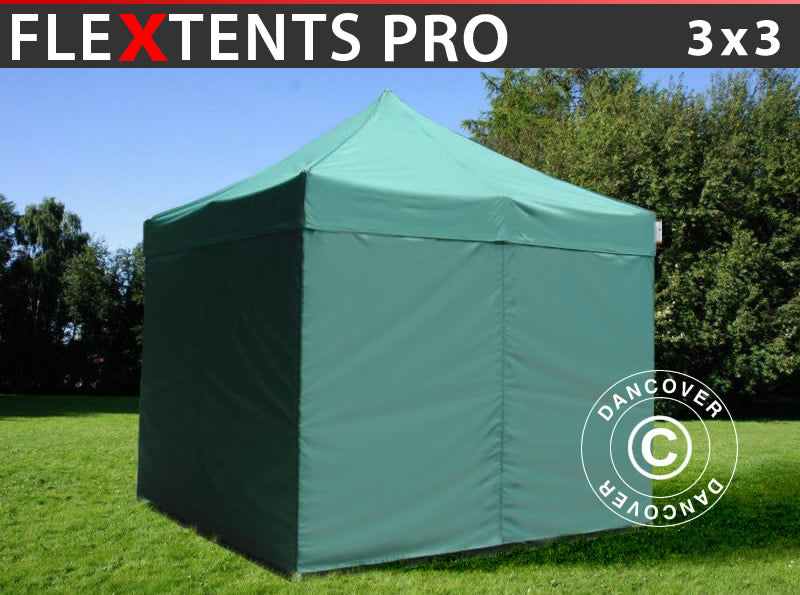 Snabbtält FleXtents PRO 3x3m Grön, inkl. 4 sidor