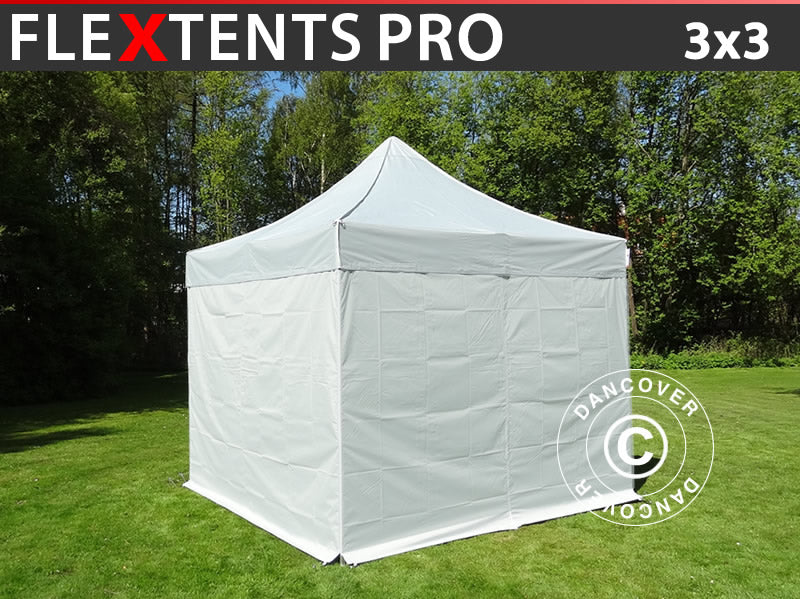 Snabbtält FleXtents PRO 3x3m Silver, inkl. 4 sidor