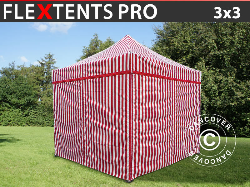 Snabbtält FleXtents Pro 3x3m Randigt, inkl. 4 sidor
