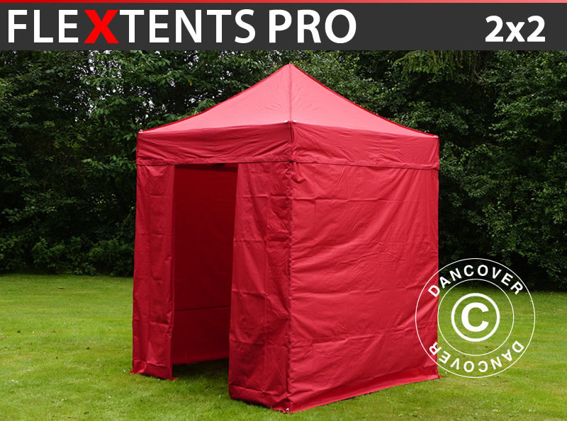 Snabbtält FleXtents PRO 2x2m Röd, inkl. 4 sidor