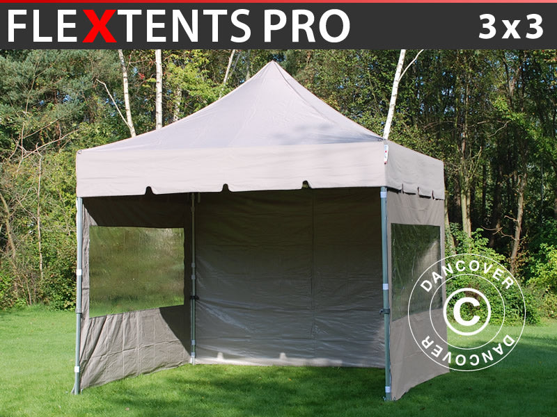 Snabbtält FleXtents PRO "Peaked" 3x3m Latte, inkl. 4 sidor