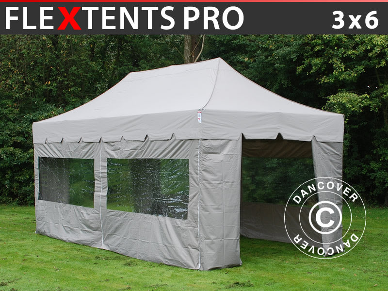 Snabbtält FleXtents PRO "Peaked" 3x6m Latte, inkl. 6 sidor