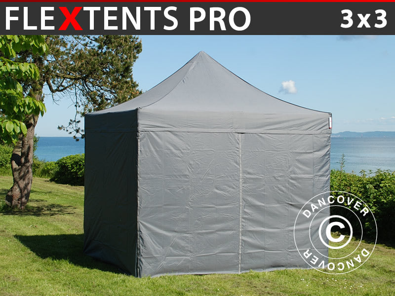 Snabbtält FleXtents PRO 3x3m Grå, inkl. 4 sidor