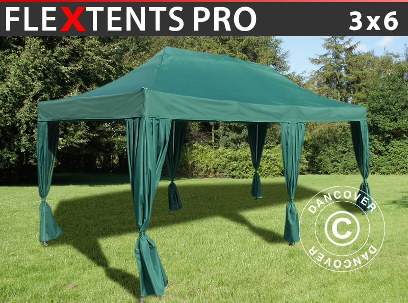 Snabbtält FleXtents PRO 3x6m Grön, inkl. 6 dekorativa gardiner