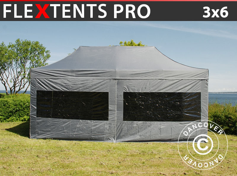 Snabbtält FleXtents PRO 3x6m Grå, inkl. 6 sidor