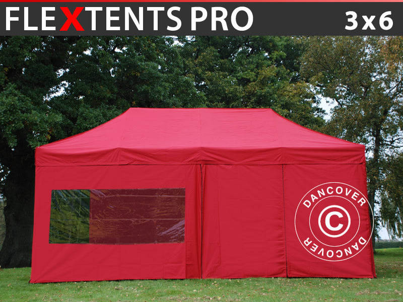 Snabbtält FleXtents PRO 3x6m Röd, inkl. 6 sidor