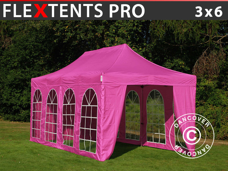 Snabbtält FleXtents PRO Vintage Style 3x6m Rosa, inkl. 6 sidor