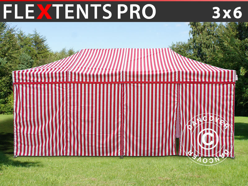 Snabbtält FleXtents PRO 3x6m randigt, inkl. 6 sidor