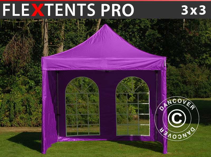 Snabbtält FleXtents PRO 3x3m Lila, inkl. 4 sidor