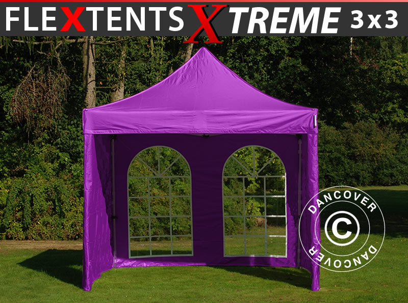 Snabbtält FleXtents Xtreme 50 Vintage Style 3x3m Lila, inkl. 4 sidor
